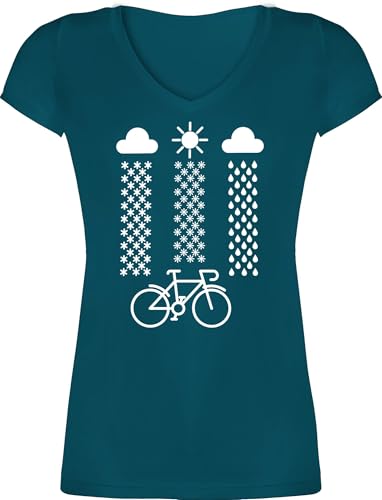 T-Shirt Damen V Ausschnitt - Bekleidung Radsport - Fahrrad mit Wetter - XXL - Türkis - fahrradoutfit Frauen Radfahren t-Shirts Radsport-Bekleidung Bike Shirt Radfahrerin Tshirt Radfahrer Shirts von Shirtracer