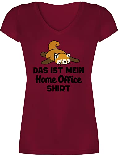 T-Shirt Damen V Ausschnitt - Beruf und Job Geschenke - Das ist Mein Home Office Shirt mit Fuchs schwarz - XS - Bordeauxrot - Statement-t-Shirt Statement homeoffice Tshirt t Statements This is My von Shirtracer
