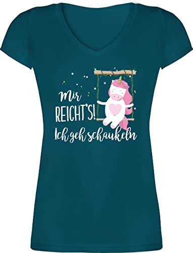 T-Shirt Damen V Ausschnitt - Einhorn Geschenk Unicorn - Mir reichts Ich GEH Schaukeln - L - Türkis - t- Shirt lustige sprüche Shirts Einhorn, t-Shirts t Frauen Spass leiberl Tshirt einhörner von Shirtracer