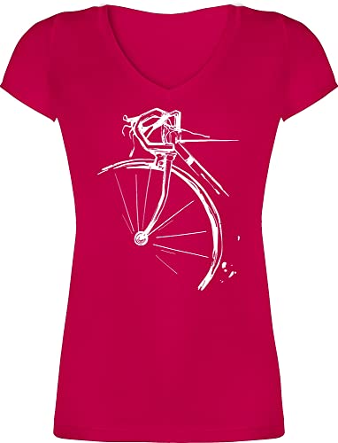T-Shirt Damen V Ausschnitt - Bekleidung Radsport - Fahrrad Rennrad - 3XL - Fuchsia - t Shirt Frauen Geschenk fahrradliebhaber Tshirt fahr Rad Shirts fahrradsprüchen Kurzarm fahhrad Baumwolle von Shirtracer