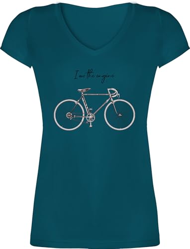 T-Shirt Damen V Ausschnitt - Fahrrad Bekleidung Radsport - I am The Engine I Rennrad I Geschenk Radfahrer I Fahrradliebhaber I Cycling - 3XL - Türkis - t Shirt fahrradoutfit Frauen Radfahren Rad von Shirtracer