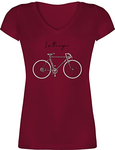 T-Shirt Damen V Ausschnitt - Fahrrad Bekleidung Radsport - I am The Engine - XL - Bordeauxrot - Fahrradbekleidung m t Shirts fahr Rad i`m Shirt Frauen .Fahrrad Tshirt fahhrad enganliegend Cycling von Shirtracer