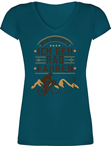 T-Shirt Damen V Ausschnitt - Fahrrad Bekleidung Radsport - Mir reicht's Rad Fahren - L - Türkis - fahrradoutfit Frauen fahrradsprüchen Fahrradfahrer Shirt Geschenke für fahrradbegeisterte von Shirtracer