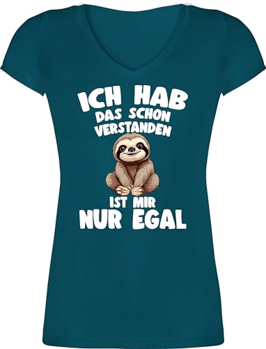 T-Shirt Damen V Ausschnitt - Ich hab das Schon verstanden ist Mir nur egal Lustiger Spruch Faultier - XL - Türkis - sprüche Shirt lustige Tshirt t-Shirts Habe v-Ausschnitt lustig t von Shirtracer