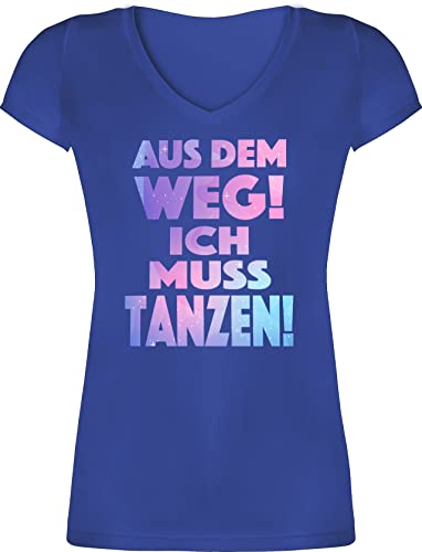 T-Shirt Damen V Ausschnitt - Festival & Konzert - Aus dem Weg Ich muss tanzen I Geschenk Tanzliebhaber I Tanzbegeistert I Party I Dance - XS - Blau - Tanz Shirt Galaxy Festival-Outfits Festivals von Shirtracer