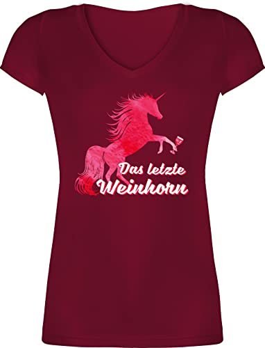 T-Shirt Damen V Ausschnitt - Frauen Geschenk - Das letzte Weinhorn - M - Bordeauxrot - junggesellenabschied Shirt Frau Unicorns Tshirt JGA Oberteile mädels junggesellen t Polterabend von Shirtracer