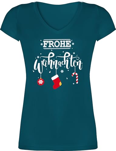 T-Shirt Damen V Ausschnitt - Frohe Weihnachten I Weihnachtsmotiv - 3XL - Türkis - weihnachtsshirt weihnachtsoutfit Christmas weihnacht Tshirt weihnachtstshirtdamen weihnachtsshirts Weihnachts Shirt von Shirtracer