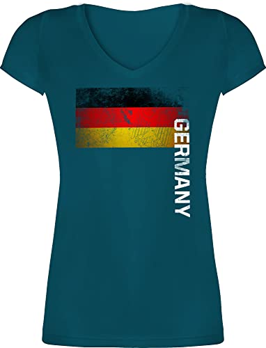 T-Shirt Damen V Ausschnitt - Fußball EM WM - Deutschland Flagge Adler Germany - L - Türkis - 2024 Deutschland. Shirt Frauen Tshirt Souvenir German Flag Shirts The t Team Kurzarm with deutsche von Shirtracer