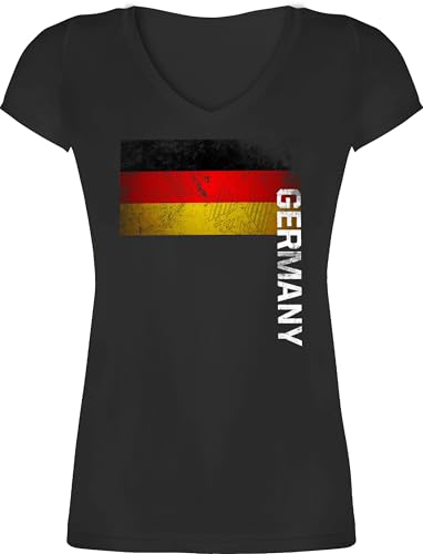 T-Shirt Damen V Ausschnitt - Fußball EM WM - Deutschland Flagge Adler Germany - XS - Schwarz - Deutschland. Tshirt fußball-Fanartikel Europameisterschaft German Frauen Shirt Deutschland-t-Shirt von Shirtracer