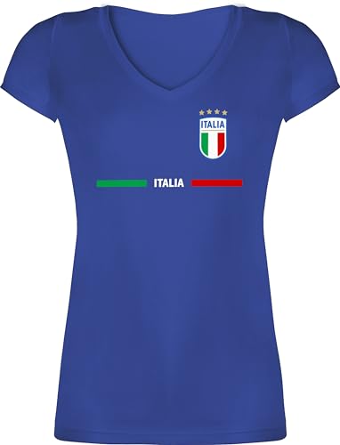 T-Shirt Damen V Ausschnitt - Fußball EM WM - Italien Trikot Wappen | Italia mit Stolz | Italienisches Fan-Motiv - L - Blau - v-Shirt 2024 Fussball fußball-Fanartikel Europameisterschaft Italy von Shirtracer