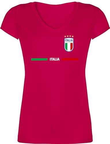 T-Shirt Damen V Ausschnitt - Fußball EM WM - Italien Trikot Wappen | Italia mit Stolz | Italienisches Fan-Motiv - M - Fuchsia - v-Shirt 2024 Fussball fußball-Fanartikel Europameisterschaft Italy von Shirtracer