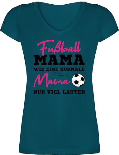 T-Shirt Damen V Ausschnitt - Fußball Mama wie eine Normale Mama nur viel lauter - L - Türkis - muttertagsgeschenk Mum Fussball Tshirt Shirt Mutter mütter fußballer t Mutter-t-Shirt Muttertag von Shirtracer
