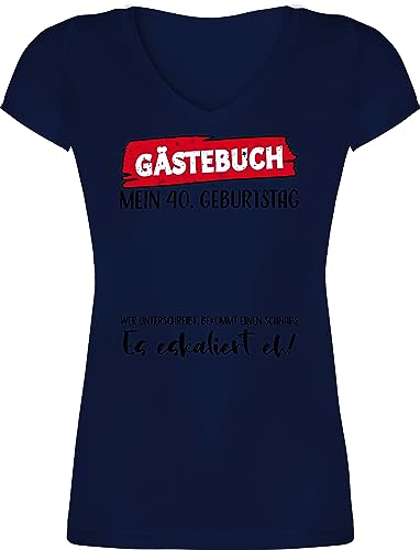 T-Shirt Damen V Ausschnitt - Gästebuch 40. Geburtstag - M - Dunkelblau - 40 jährigen 40ten 40ste 40ster Geschenke Geschenk Jahre Geburtstagsgeschenk Geburtstagskind 40er zum 40.er von Shirtracer