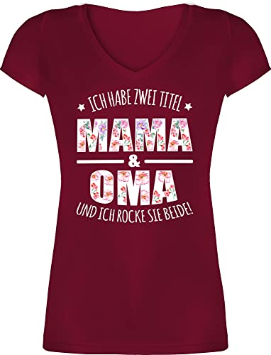 T-Shirt Damen V Ausschnitt - Geschenk - Habe Zwei Titel: Mama & Oma - 3XL - Bordeauxrot - Werden Tshirt für omi werdende Omas Shirt Geschenke Muttertag frische Grandma mom t-Shirts von Shirtracer