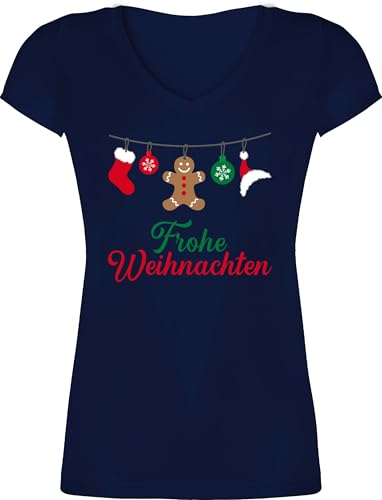 T-Shirt Damen V Ausschnitt - Frohe Weihnachten I Weihnachtsmotiv - M - Dunkelblau - Weihnachts t - Shirt weihnachtsoutfit Christmas Xmas Tshirt weihnachtsshirt weihnachtsshirts weihnacht girlanden von Shirtracer