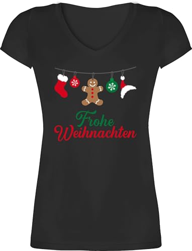 T-Shirt Damen V Ausschnitt - Frohe Weihnachten I Weihnachtsmotiv - XS - Schwarz - Weihnachts t - Shirt weihnachtsoutfit Christmas Xmas Tshirt weihnachtsshirt weihnachtsshirts weihnacht girlanden von Shirtracer