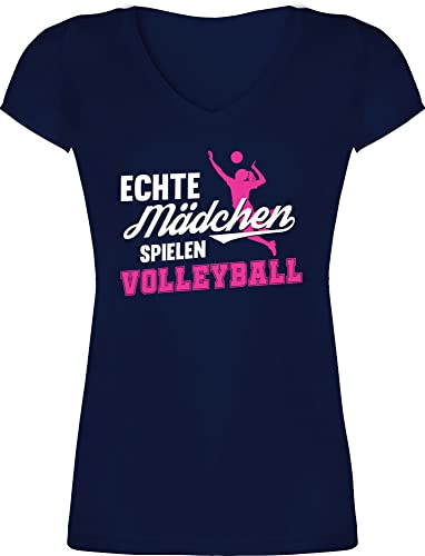 T-Shirt Damen V Ausschnitt - Geschenke Zubehör - Echte Mädchen Spielen Volleyball weiß/Fuchsia - XS - Dunkelblau - volleyballer Shirt vollyball Geschenk Shirts t-Shirts t T-Shirt Damen V Ausschnitt - Geschenke Zubehör - Echte Mädchen Spielen Volleyball weiß/Fuchsia - XS - Dunkelblau - volleyballer Shirt vollyball Geschenk Shirts t-Shirts t von Shirtracer