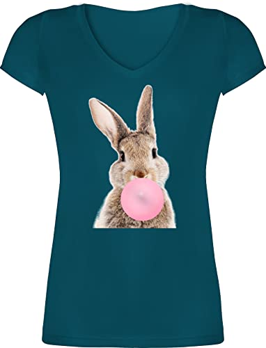 T-Shirt Damen V Ausschnitt - Hase Kaugummi I - L - Türkis - osterhasen hasi Shirt Osterhase Hasen t-Shirts hasenmotiv Ostern￼ t häschen mit Motiv von Shirtracer
