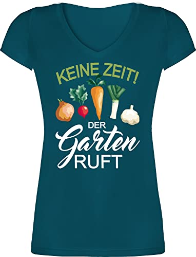 T-Shirt Damen V Ausschnitt - Hobby Outfit - Keine Zeit der Garten Ruft I - XXL - Türkis - Frauen Tshirt mit sprüchen Plant Shirt Shirts pflanzenliebhaber t sprüche Pflanzen Oberteile spruche von Shirtracer