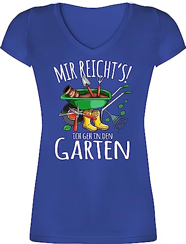 T-Shirt Damen V Ausschnitt - Hobby Outfit - Mir reicht's ich GEH in den Garten - Gartenarbeit & Gärtnern - weiß - M - Blau - gärtner Tshirt sprüche t-Shirts Geschenk Shirt lustige Geschenke für von Shirtracer