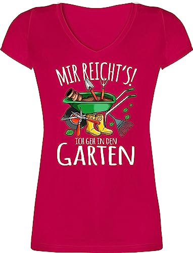 T-Shirt Damen V Ausschnitt - Hobby Outfit - Mir reicht's ich GEH in den Garten - Gartenarbeit & Gärtnern - weiß - XL - Fuchsia - gärtner Tshirt sprüche t-Shirts Geschenk Shirt von Shirtracer