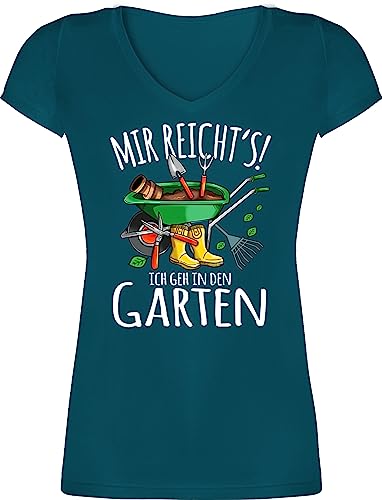 T-Shirt Damen V Ausschnitt - Hobby Outfit - Mir reicht's ich GEH in den Garten - Gartenarbeit & Gärtnern - weiß - XL - Türkis - Shirts für Frauen Shirt Tshirt gärtner t mit t-Shirts Kurzarm von Shirtracer