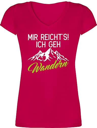 T-Shirt Damen V Ausschnitt - Hobby Outfit - Mir reicht's ich GEH wandern - XL - Fuchsia - Frauen Tshirt Shirt Kurzarm t sprüche Oberteil wandershirts mit bergmotiv Shirts für Wander t-Shirts von Shirtracer