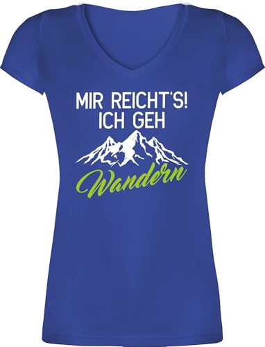 T-Shirt Damen V Ausschnitt - Hobby Outfit - Mir reicht's ich GEH wandern - XS - Blau - wanderzubehör Geschenk Laufsport Berg Shirts wandershirt Laufen Berge Shirt Hiking Tshirt joggen Wander von Shirtracer
