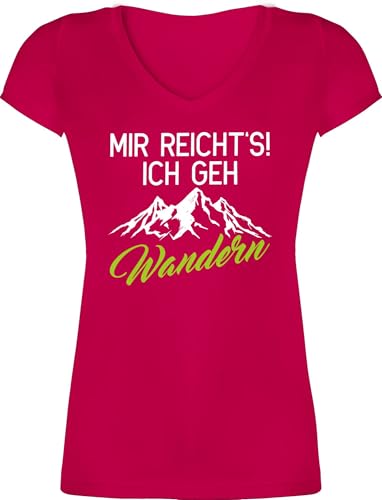 T-Shirt Damen V Ausschnitt - Hobby Outfit - Mir reicht's ich GEH wandern - XXL - Fuchsia - wanderzubehör Geschenk Laufsport Berg Shirts wandershirt Laufen Berge Shirt Hiking Tshirt joggen Wander von Shirtracer