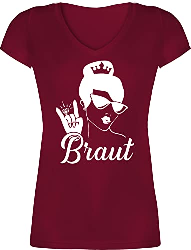 T-Shirt Damen V Ausschnitt - JGA Junggesellenabschied Frauen - Braut mit Ring weiß - 3XL - Bordeauxrot - t - Shirt Oberteile mädels jungegesselenabschied Frau t-Shirts Saufen Tshirt von Shirtracer