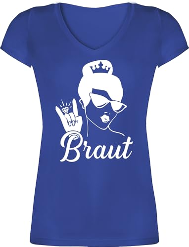 T-Shirt Damen V Ausschnitt - Braut mit Ring I JGA Geschenk Junggesellinnenabschied I Junggesellenabschied Frauen I - M - Blau - Shirt Silhouette jungesellinnenabschied Frau Outfit von Shirtracer