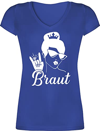 T-Shirt Damen V Ausschnitt - JGA Junggesellenabschied Frauen - Braut mit Ring weiß - XXL - Blau - Shirt jungesellinnenabschied Outfit jungesellenabschied t-Short t-Shirts junggesellinnenabschied von Shirtracer