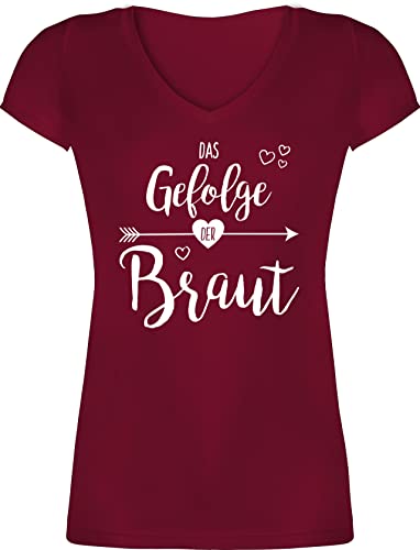 T-Shirt Damen V Ausschnitt - Junggesellenabschied Frauen - Das Gefolge der Braut I Brautgefolge JGA I Braut Gefolge Junggesellinnenabschied - XXL - Bordeauxrot - Shirt Polterabend von Shirtracer