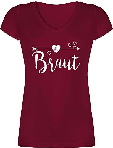 T-Shirt Damen V Ausschnitt - JGA Junggesellenabschied Frauen - Die Braut - L - Bordeauxrot - Junggesellenabschieds t- Shirt Tshirt jungegesellenabschied Shirts t junggesellinenabschied t-Shirts von Shirtracer