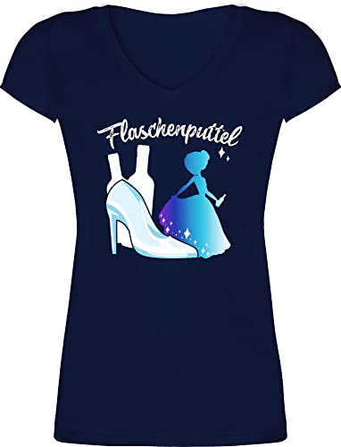 T-Shirt Damen V Ausschnitt - JGA Junggesellenabschied Frauen - Flaschenputtel Mädelsabend Malle Party Trinken Saufen - M - Dunkelblau - jungesellinnenabschied Outfit Bachelorette Tshirt Frau Shirt von Shirtracer