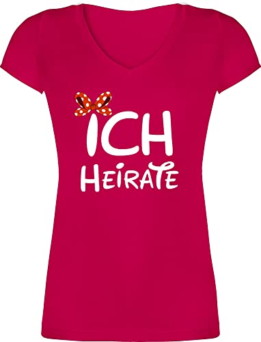 T-Shirt Damen V Ausschnitt - JGA Junggesellenabschied Frauen - Ich heirate Schleife weiß - L - Fuchsia - jungegesselenabschied Frau Tshirt Shirt utensilien junggesellinnenabschied t polterer von Shirtracer