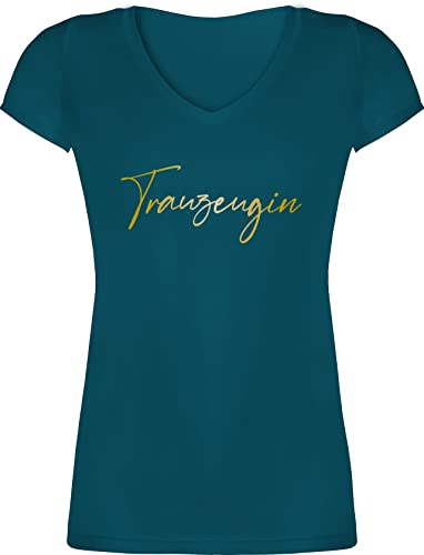 T-Shirt Damen V Ausschnitt - JGA Junggesellenabschied Frauen - Trauzeugin - Goldeffekt - L - Türkis - Tshirt sprüche Shirt lustig Polterabend t Trink Shirts Saufen Oberteile mädels von Shirtracer