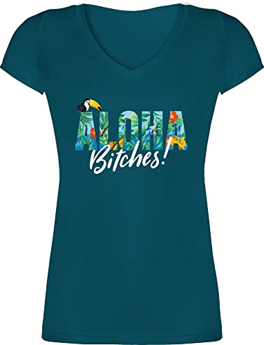 T-Shirt Damen V Ausschnitt - Karneval & Fasching - Aloha Bitches - M - Türkis - Fashing Shirt t Carnaval Tshirt kaneval Oberteil karmeval Oberteile „Karneval“ für Damen-Karneval von Shirtracer