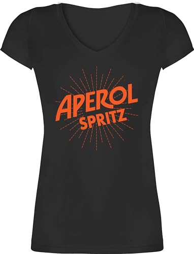 T-Shirt Damen V Ausschnitt - & Fasching - Aperol Spritz Kostüm I Karneval Kostüm Aperol Spritz - XS - Schwarz - Team-aperol-Spritz-t-Shirt faschingsshirt Faschings Sauf Shirts Motto Shirt von Shirtracer