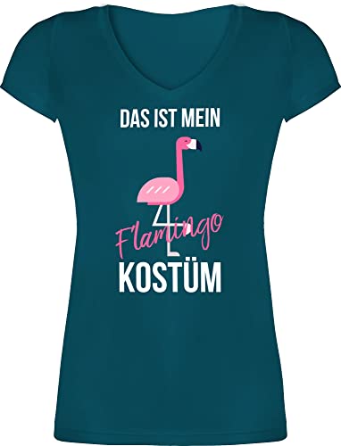 T-Shirt Damen V Ausschnitt - Karneval & Fasching - Das ist Mein Flamingo Kostüm - Flamingokostüm Rosa Lustige Pink Flamingos - XS - Türkis - Fasching+Shirt fasnet Shirt für Frauen von Shirtracer