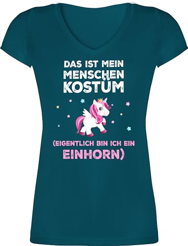 T-Shirt Damen V Ausschnitt - Karneval & Fasching - Das ist Mein Menschen Kostüm Eigentlich Bin ich EIN Einhorn - L - Türkis - t Shirt Fasching+verkleidung Oberteil und Oberteile sprüche für von Shirtracer