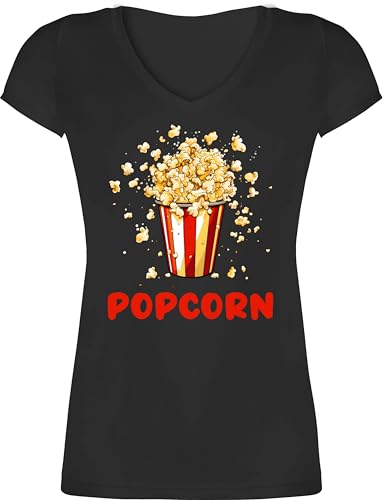 T-Shirt Damen V Ausschnitt - & Fasching - Popcorn Fan I Popcornverkleidung Karneval I Filmliebhaber Pop Corn I Fastnacht I Fasnacht I Fasnet - L - Schwarz - Damen+Tshirt faschingsshirt Faschings mit von Shirtracer