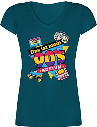 T-Shirt Damen V Ausschnitt - Karneval & Fasching - Das ist Mein 90er Jahre Kostüm - L - Türkis - 90 er Shirt tailliert Mode Karneval-t-Shirts lustiges faschingskost 90ziger t Shirts Oberteil von Shirtracer