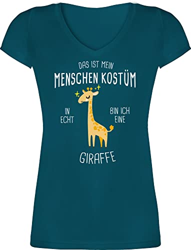 T-Shirt Damen V Ausschnitt - Karneval & Fasching - Das ist Mein Menschenkostüm in echt Bin ich eine Giraffe I Giraffenkostüm I Giraffen - L - Türkis - faschingsshirt Faschings Spruch Tshirts von Shirtracer
