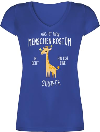 T-Shirt Damen V Ausschnitt - Karneval & Fasching - Das ist Mein Menschenkostüm in echt Bin ich eine Giraffe I Giraffenkostüm I Giraffen - XXL - Blau - faschingsshirt Faschings Spruch Tshirts von Shirtracer