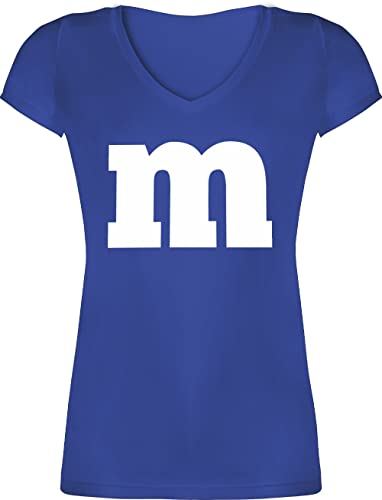 T-Shirt Damen V Ausschnitt - & Fasching - M Aufdruck Karneval I M&M Schokolinse I MM Fastnacht I Fasnacht I Fasnet - XS - Blau - Gruppen Tshirts faschingsshirt Faschings m& Shirts karnevalsshirts von Shirtracer