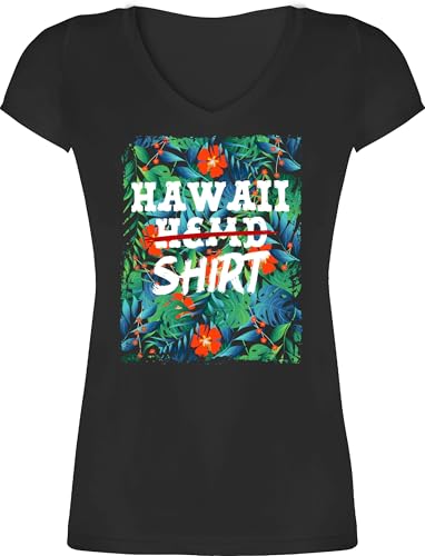 T-Shirt Damen V Ausschnitt - Karneval & Fasching - Hawaii Hemd Shirt I Aloha Hawaii Party Hawaiian I Hawaii Kleidung Karibik - XXL - Schwarz - Outfit faschingsshirt Faschings Beach Tshirt Frauen von Shirtracer