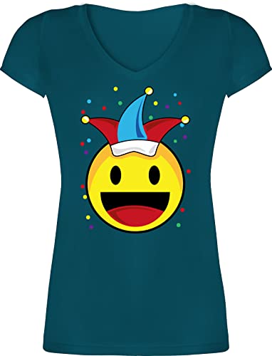 T-Shirt Damen V Ausschnitt - & Fasching - Karneval Emoticon Konfetti - 3XL - Türkis - &Fasching Shirt gärtner t lustiges Tshirt Frauen Karneval+Fasching Jeck Frau sprüche rut und wiess Karneval& von Shirtracer