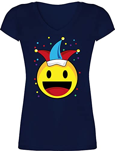 T-Shirt Damen V Ausschnitt - & Fasching - Karneval Emoticon Konfetti - L - Dunkelblau - für und fasnacht Shirt t Frauen und. Karneval+Fasching &Fasching Koeln Frau faschingsshirt faschingsoberteile von Shirtracer