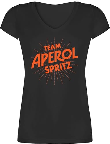 T-Shirt Damen V Ausschnitt - Karneval & Fasching - Team Aperol Spritz JGA I Mädelsabend Spritztour Aperol Geschenk - XS - Schwarz - faschingsshirt Faschings apperol Shirt karnevalsshirts Karnevals von Shirtracer